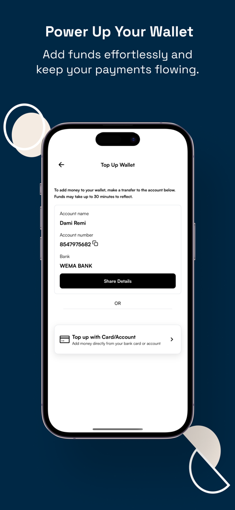 Startimes Estate - Interface do aplicativo Startimes Estate mostrando opções de recarga de carteira, incluindo transferência bancária e pagamentos com cartão