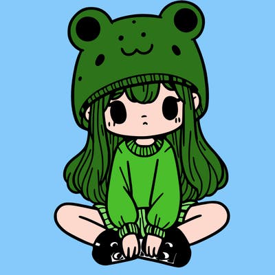 a girl wearing a frog hat and some frog socks