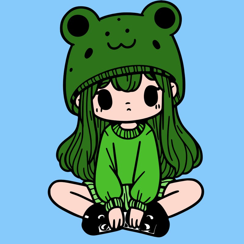 a girl wearing a frog hat and some frog socks