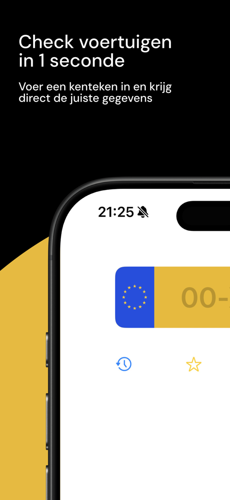 Interface do aplicativo Kenteken Scanner mostrando uma verificação rápida de informações de veículos para matrículas holandesas.