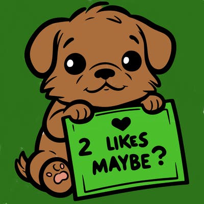 a puppy holding a sign that says 2 likes maybe?