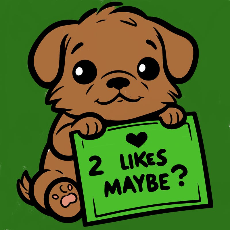 a puppy holding a sign that says 2 likes maybe?