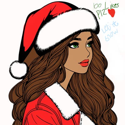 realistic girl in santa hat