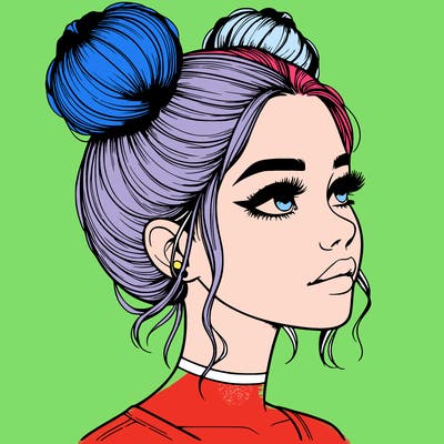 realistic girl with buns on the top of her head