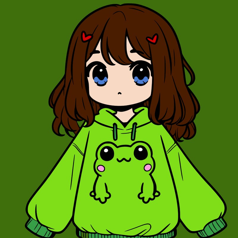 girl wearing frogging sweatshirt