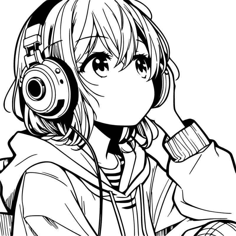 manga character that listen a music with headphone
