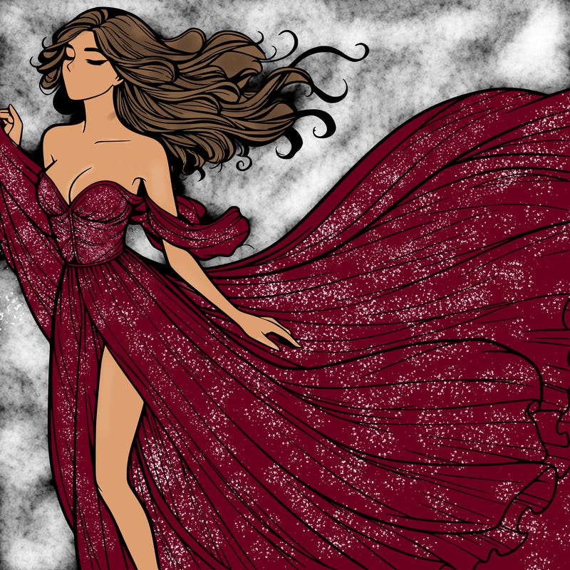 realistic woman in dress flowing the the wind