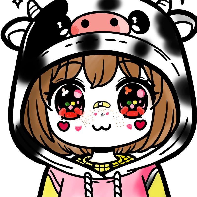 kawaii girl with cow hoodie