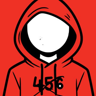 a person with non face waering a hoodie with a 456 symbol