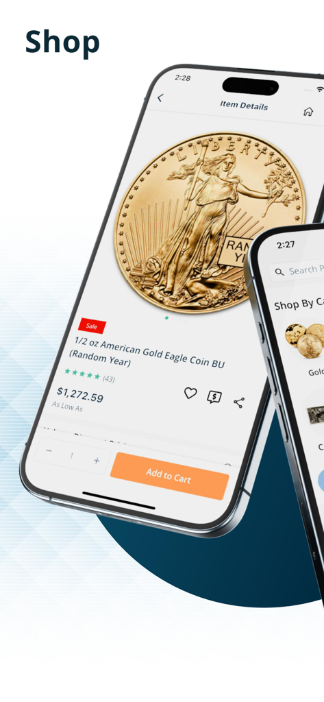 APMEX: Buy Gold & Silver - Página de producto de la aplicación móvil APMEX para una moneda American Gold Eagle