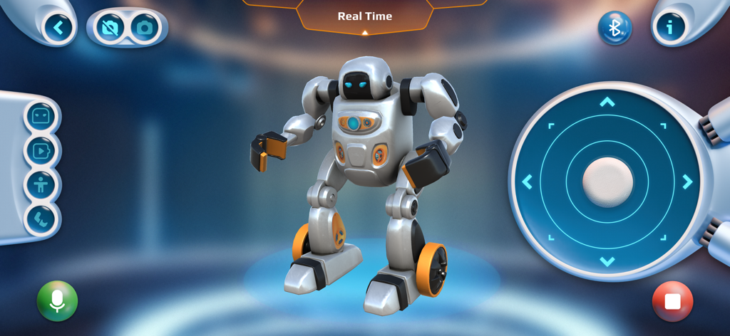 AIRO robot - Echtzeit-Steuerungsbildschirm der AIRO Roboter App mit einem 3D-Robotermodell und einer digitalen Joystick-Oberfläche