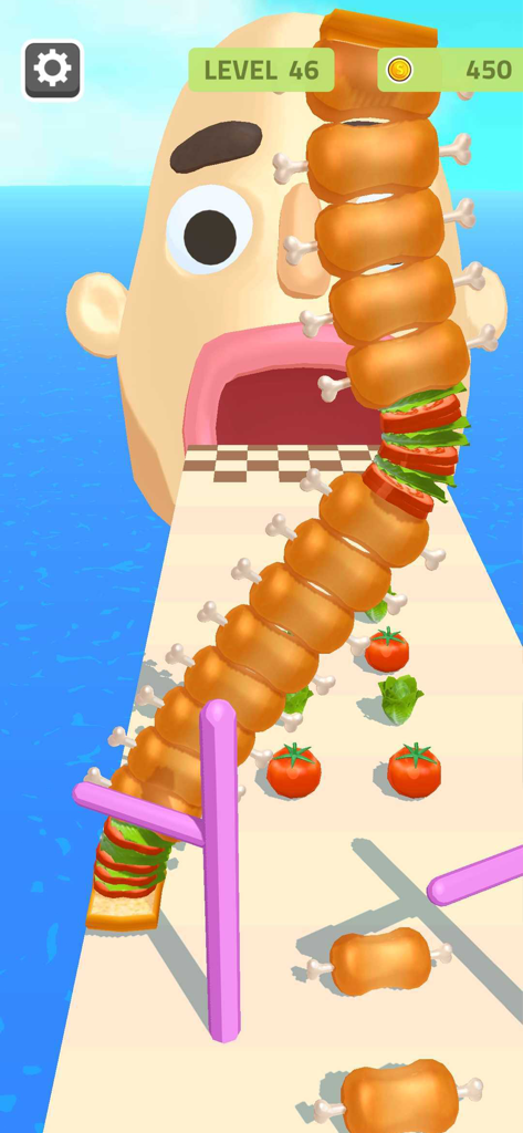 Sandwich Runner - Ein hohes Sandwich aus Fleisch und Gemüse, das im Mobile Game Sandwich Runner gestapelt wird