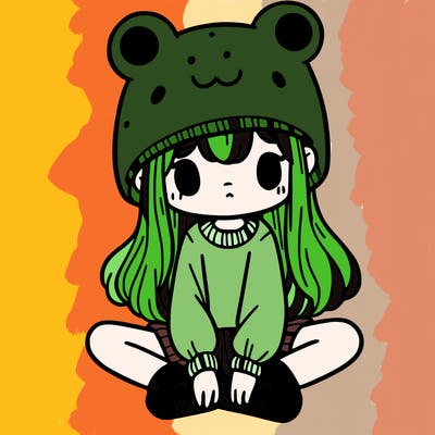 a girl wearing a frog hat and some frog socks