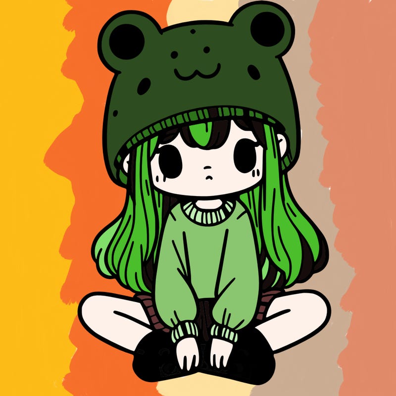a girl wearing a frog hat and some frog socks