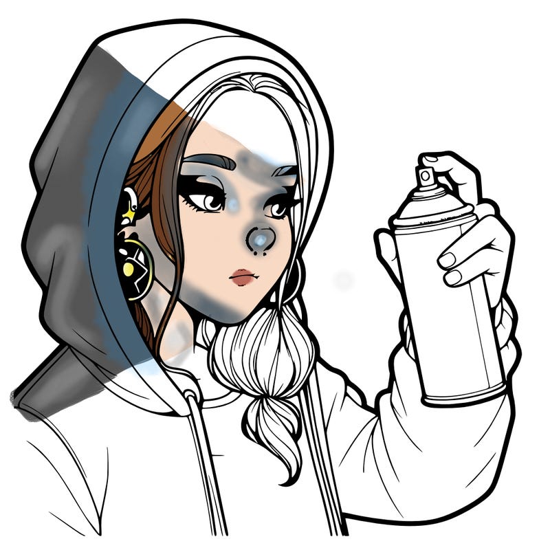 a realistic girl, spray painting