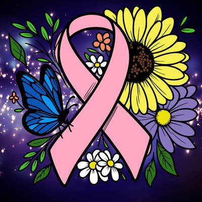 cancer awareness symbol with flowers and butterflies