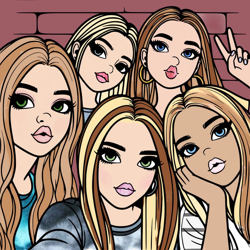 group of teen girls friends y2k up close in a selfie