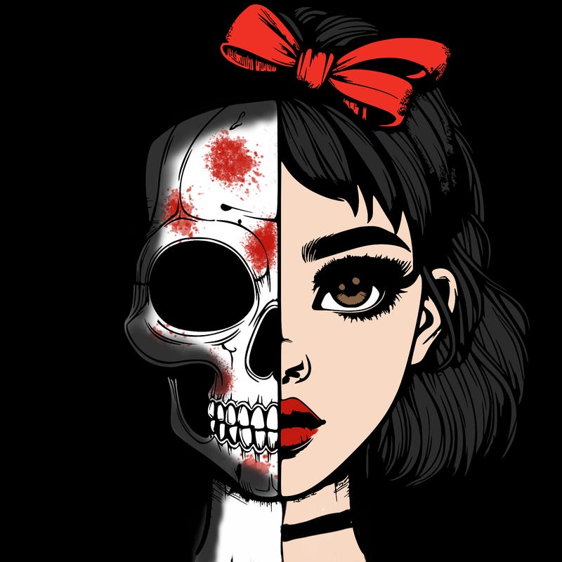 realistic girl with half skull mask