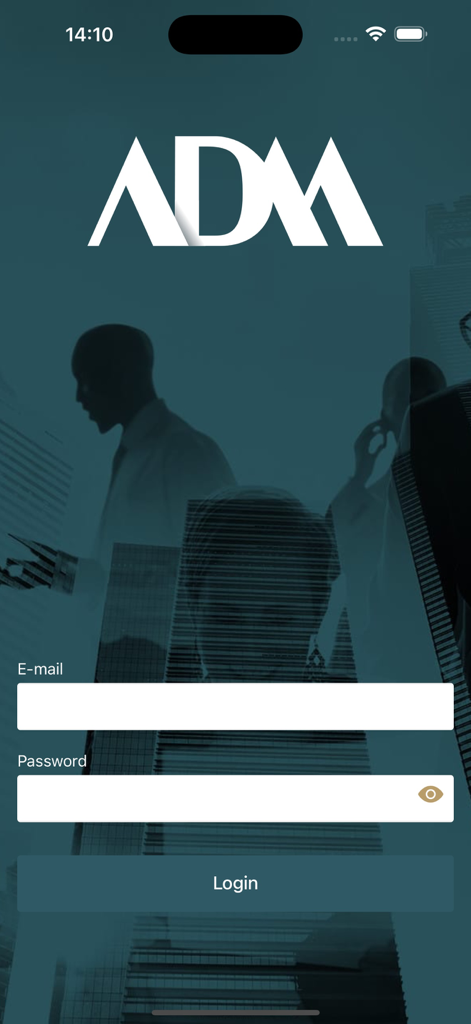ADM - ADM project administration app login screen with email and password fields