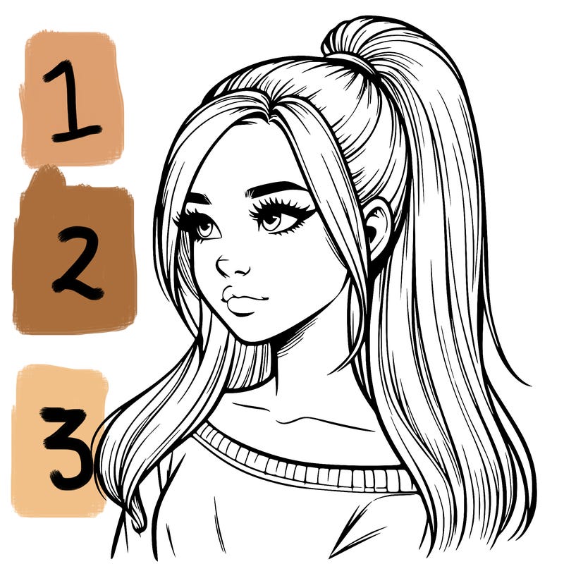 realistic girl with a high ponytail