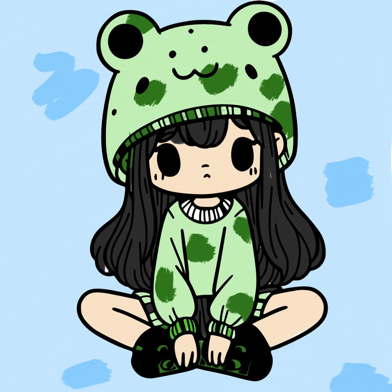 a girl wearing a frog hat and some frog socks