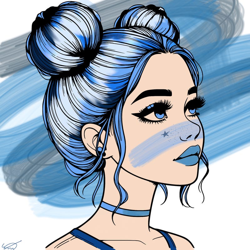 realistic girl with buns on the top of her head