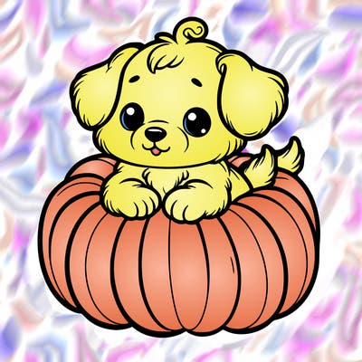 cute little puppy in a pumpkin