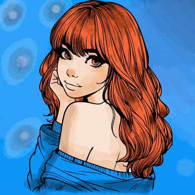 realistic girl with bangs looking over her shoulder