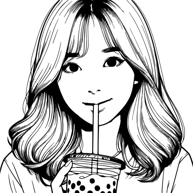 realistic girl drinking boba tea
