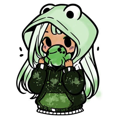 a girl holding a froggy hoodie