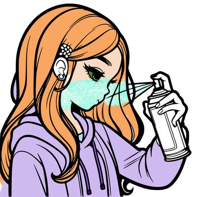 a realistic girl spray painting