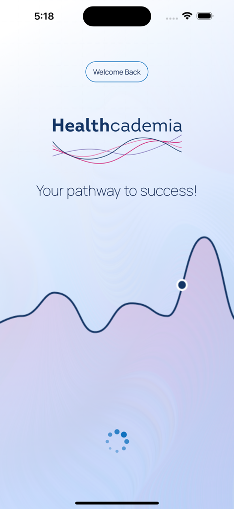 Écran de démarrage de l'application Healthcademia présentant le logo et le slogan Votre chemin vers le succès