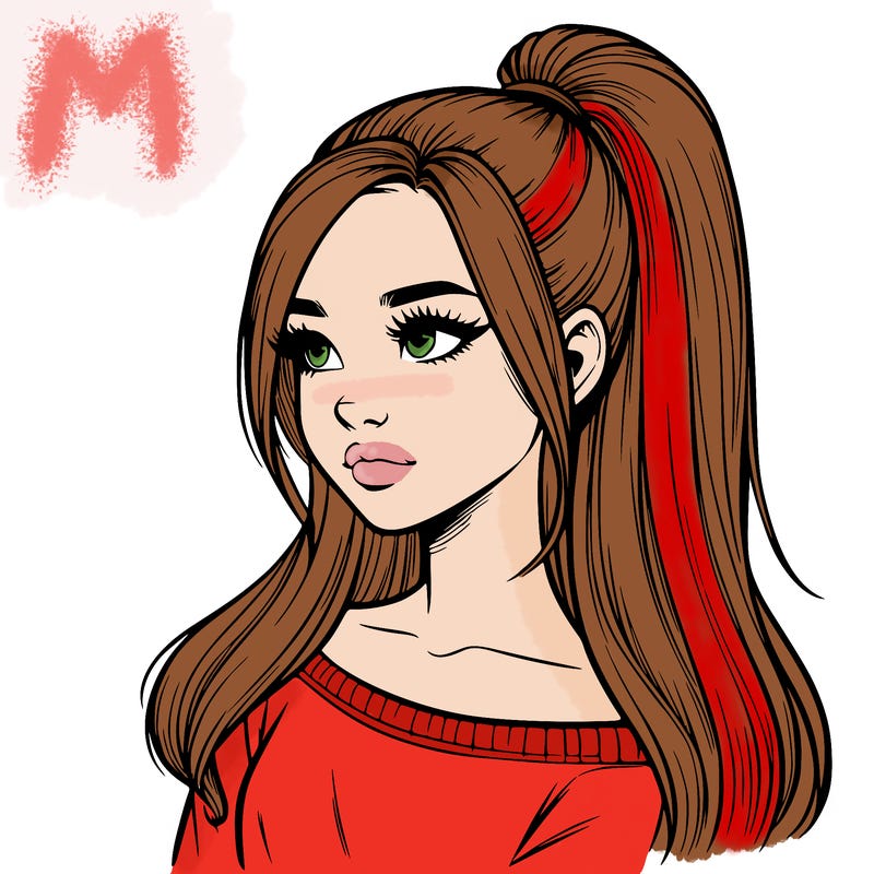 realistic girl with a high ponytail