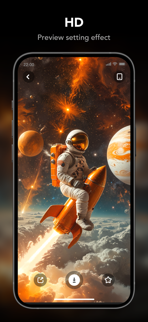 Pré-visualização do aplicativo Lumi HD Wallpaper de um astronauta andando de foguete no espaço