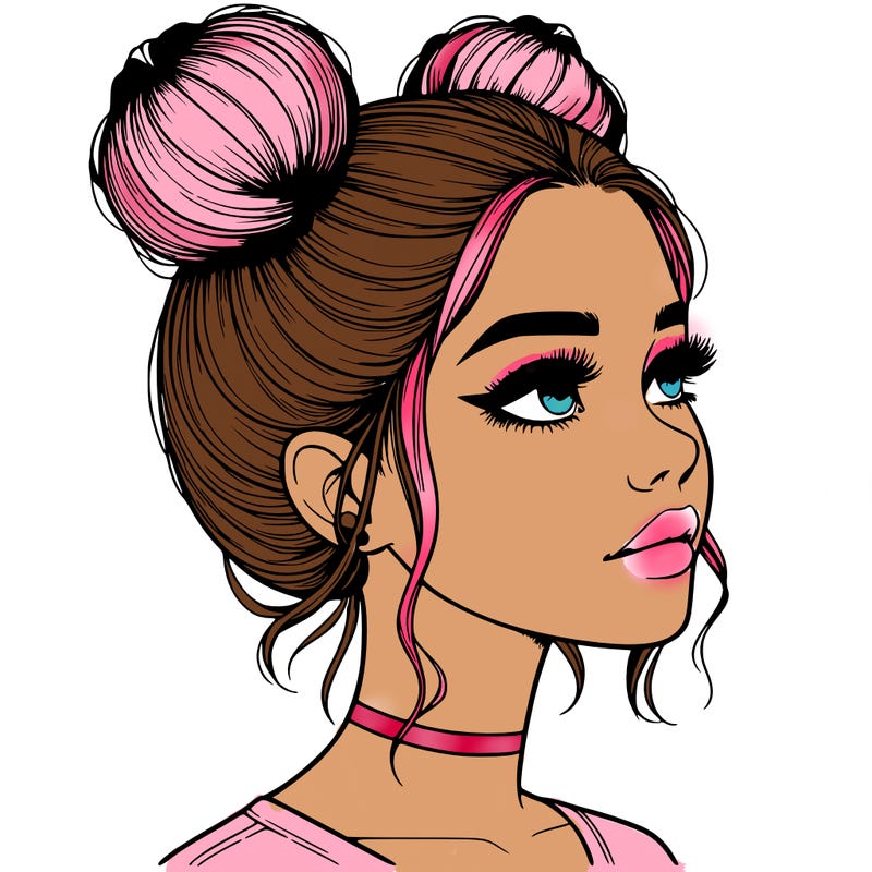 realistic girl with buns on the top of her head