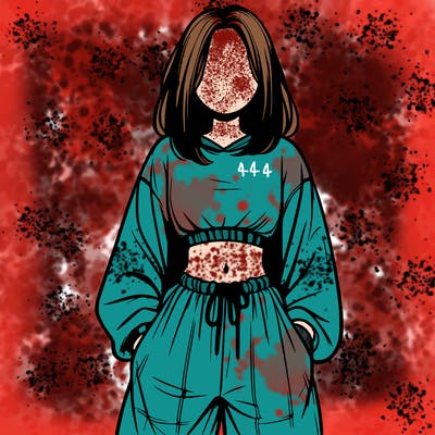 realistic girl faceless with baggy pants and a crop top