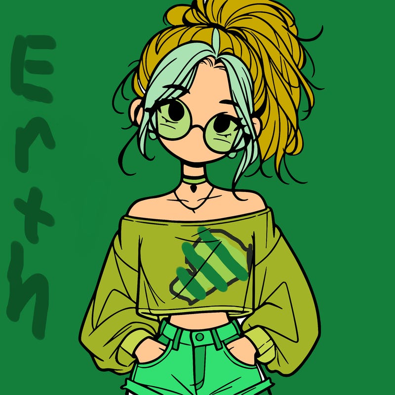 girl with a messy ponytail glasses a baggy crop top and jean shorts