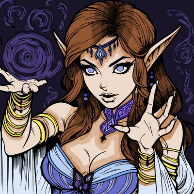 realistic scary beautiful elf sorceress casting spell