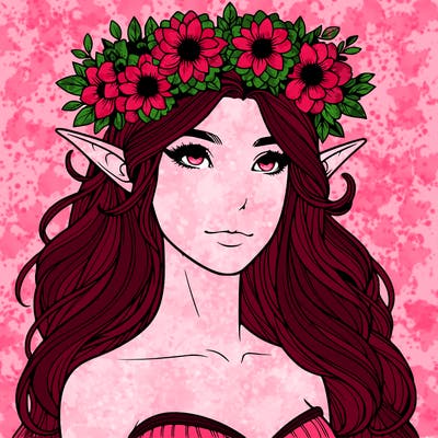 realistic female elf with flower crown