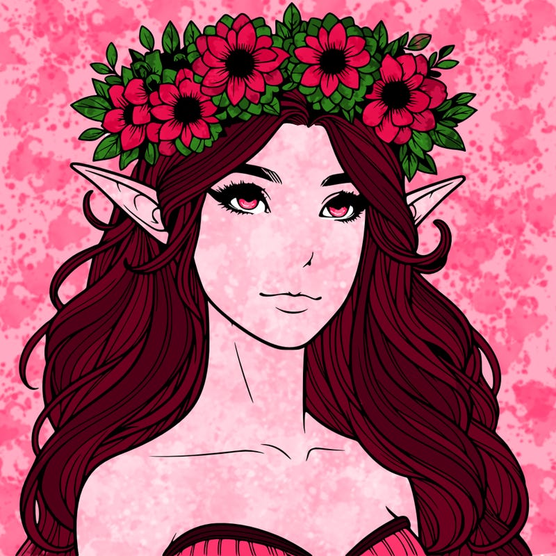 realistic female elf with flower crown