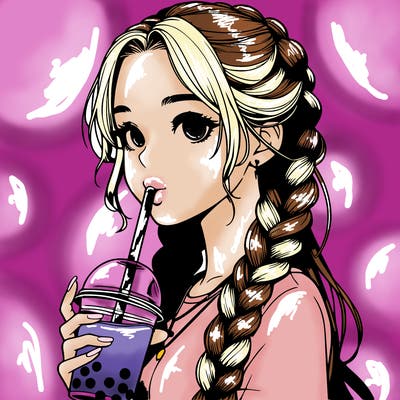 realistic girl with braided hair drinking boba