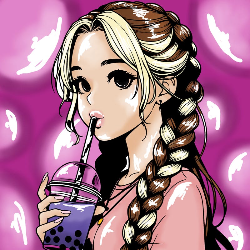 realistic girl with braided hair drinking boba