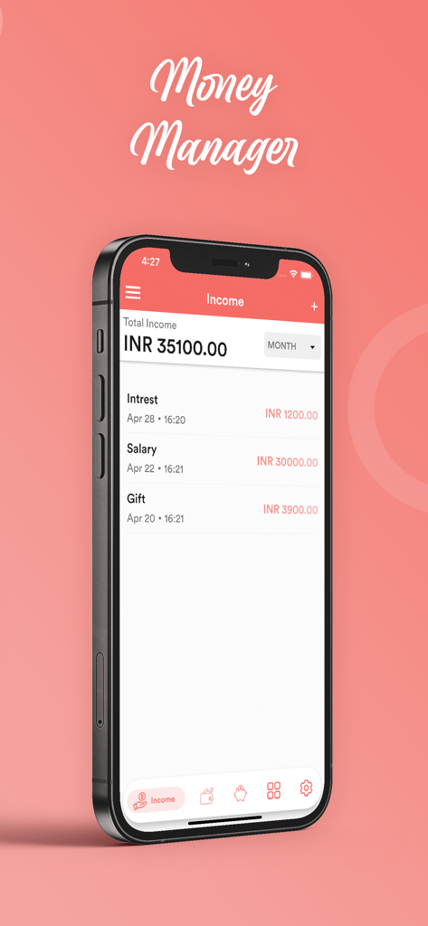 Earn Cash & Make Money Online - Smartphone screen showing income tracking in the Money Manager app