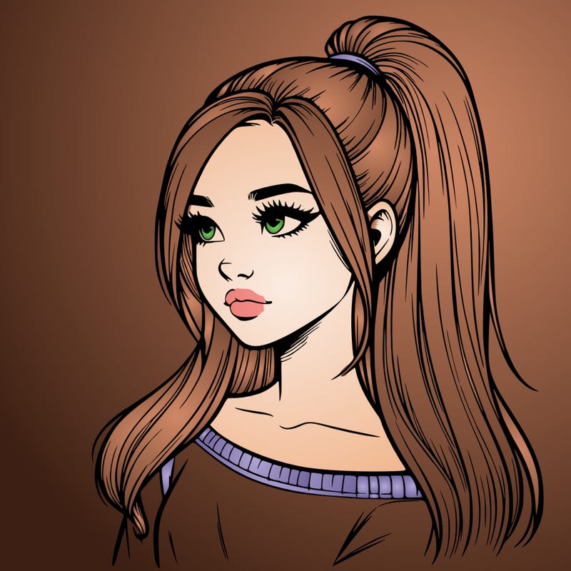 realistic girl with a high ponytail