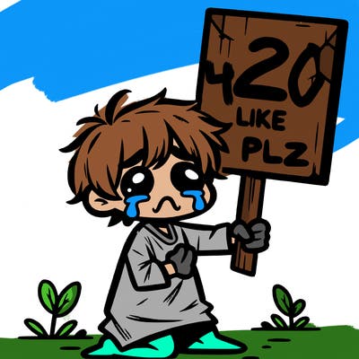 small poor toddler crying with sign that says 2 like plz