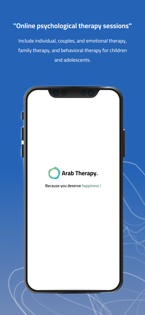Arab Therapy app screen displaying online psychological therapy sessions for individuals and families.