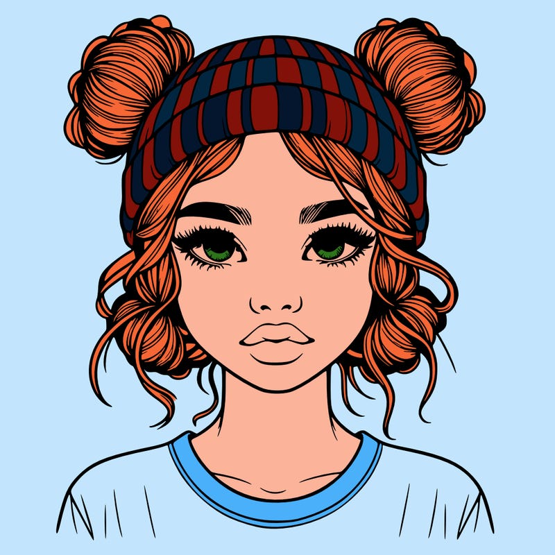 realistic girl with buns in her hair with a beanie on