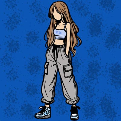 girl in baggy pants crop top and long hair