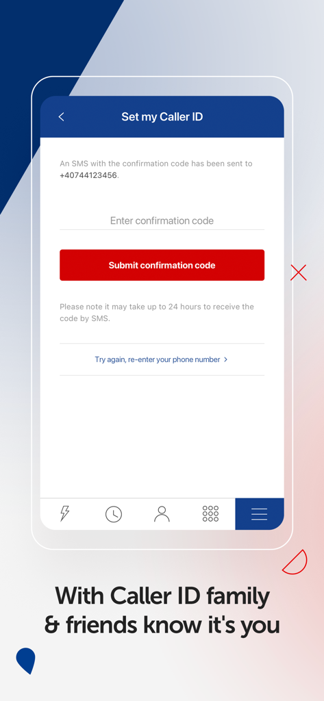 KeepCalling International - Écran de vérification pour configurer l'identification de l'appelant dans l'application KeepCalling pour les appels internationaux.