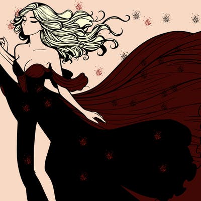 realistic woman in dress flowing the the wind